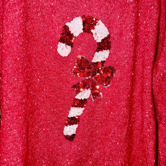 Rockin Around Women's Sequin Candy Cane Christmas Sweater Red - Size XXL - Picture 7 of 8